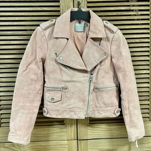 ASOS Suede Leather Moto Jacket Blush Pink Size 4